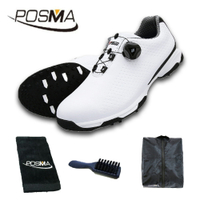 POSMA 高爾夫球鞋 男士球鞋 夏季運動鞋 旋轉鞋帶鞋 透氣 GSH095黑底   配POSMA鞋包 2合1清潔刷   高爾夫球毛巾