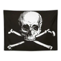 Skull and Crossbones | Jolly Roger | Pirate Flag | Deaths Head Black and White Skulls and Skeletons Vintage Skull Tapestry