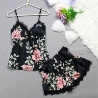 Sleepwear For Women's Lace Suit Summer Comfortable Lingerie Nightgown Sleeveless Nighty Sets Fashion Woman Pajama Pants 2021