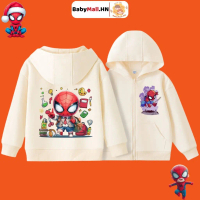 Áo Hoodie Người Nhện Spiderman bé trai BABYMALL,  Áo khoác nỉ khoá kéo có mũ cho bé chất cotton
