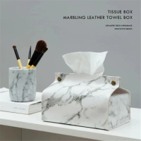 PU Leather Marble Pattern Chic Tissue Case Box Home Car Towel Napkin Papers Bag Container Holder Decoration Organizer Baskets