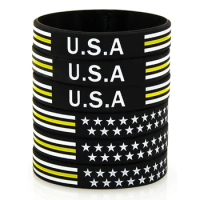 300pcs Motivational American USA Flag Yellow Line Silicone Bracelets Rubber Wristbands Free Shipping by DHL
