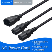JORINDO 1M/3.2FT IEC320 C14 3 pin to C13 3 hole Adapter Cable ,IEC320 C14 to 2*C13 sockets Y Type Splitter,10A/250V