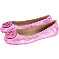 TORY BURCH Minnie Travel 盾牌金屬皮革娃娃鞋(粉色)