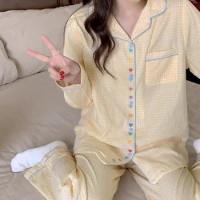 Easter Pyjamas Women Yellow Loungewear Pajama Sets Night Wears For Woman Gingham Sleepwear Girls
