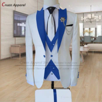 20 Color Stylish White Suits for Mens Slim Fit Groom Groomsmen Wedding Tuxedo Tailor-made Formal Business Blazer Vest Pants 3Pcs