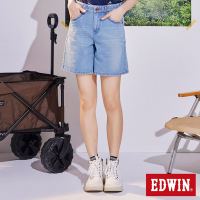 EDWIN 女裝 東京紅360°迦績 棉彈A字牛仔短褲-拔淺藍