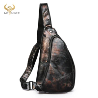 Men Cattle Original Leather Fashion Travel Waist Pack Chest Bag Sling Bag Design One Shoulder Bag Crossbody Bag For Male 9976