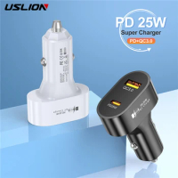 USLION PD Type C Car USB Charger Quick Charger 25W PD Type C Car Fast Charger Charging For iPhone 15 Pro Xiaomi Samsung POCO