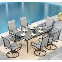 Outdoor Furniture 6 X Swivel Patio Dining Chairs Patio Dining Set Outdoor Table and Chairs 7 Pieces Free Shipping