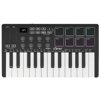 25-Key MIDI Control Keyboard Rechargeable Portable USB MIDI Keyboard with 25 Velocity Sensitive Keys 8 RGB Backlit Pads