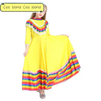 Mexican Girls Ethnic Dancing Dress Halloween Cosplay Costume Traditional Dress Gypsy Flamenco Dance Day of Dead Carnival Skirts