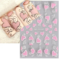 Metallic Pink Heart Nail Sticker Mirror Silver Love Heart Stars Swan Lace Flower Leaves Valentine Slider Y2K Manicure Decoration
