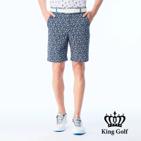 【KING GOLF】網路獨賣款-速達-男款V字三角幾何印圖修身彈性高爾夫球短褲(藍色)