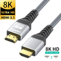 8K HDMI-Compatible Cable HDMI 2.1 Cord 8K 60Hz 4K 120Hz HDR 3D Braided for HD TV Laptop Projector PS4 PS5 PC Audio Video Cable
