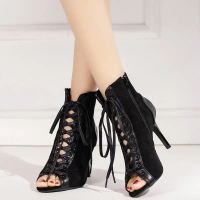 Bốt Sandal Buộc Dây Phong Cách Âu Mỹ Giày Booties Khoét Lỗ Mùa Hè Cho Nữ, Gót Nhọn Thích Hợp Để Khiê