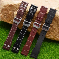 For IWC Big PILOT Mark cowhide Strap 22mm Genuine Leather Watch band Bamboo Grain Rivets Brown Black men Wristband Accessories