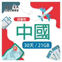【AOTEX 奧特克斯】中國大陸上網卡21GB流量高速4G/5G網路(免翻牆預付卡SIM卡)