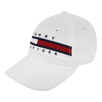 TOMMY HILFIGER- 經典紅白槓字母繡線LOGO 棒球帽(白)