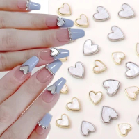 10Pcs 3D Love Heart Nails Art Rhinestone Gold Silver Heart Design Aurora Flat Bottom Drill Nails Decoration Manicure Accessories