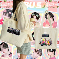 BUS because of you i shine Canvas Tote Bag พิมพ์ลายโลโก้ กระเป๋าผ้าใบ แฟชั่น กระเป๋า ความจุขนาดใหญ่ 