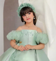gaun anak  green tea  lengan pendek  outher yang bisa  lepas pasang  dress pesta  anak  pengantin ke