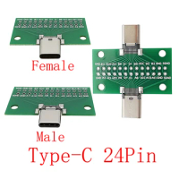 1Pcs USB Type C Male Plug / Type-C Female Socket 24 Pin PCB Test Board Adapter Type C 2.54mm Pitch DIY Data Charging Connector
