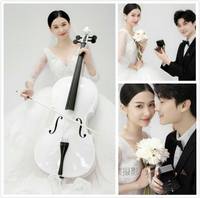 旅拍韓式寫真創意內景拍攝韓式白色大提琴道具新款婚紗攝影道具