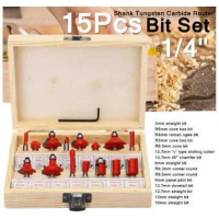 15pcs Pcs/case Router Bit for Wood Trimmer Milling Cutter 1/4 Shank Cemented Carbide Router Bit Wood