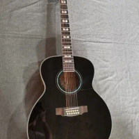gloss black Acoustic Electric guitar, 12 strings, flame maple natural guitar, solid spruce Guild 12 string