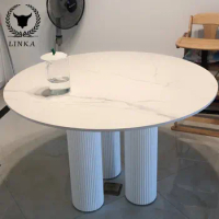 Nordic solid wood round rock plate dining table marble living room family negotiation table round table simple and customizable