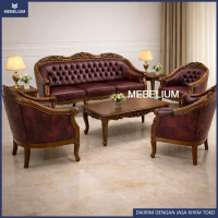 Sofa Jati Lois Set 3+1+1+1 + Meja | Kursi Tamu Kayu Jati Klasik
