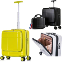 14"18 Inch Front Open Laptop Travel Suitcase Sets 2 Pieces On Wheels Trolley Rolling Luggage Silling Bag Valises Free Shipping