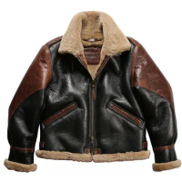Plus Size 7XL Men Thick Warm Real Fur Lining Overcoat Flight Suit Sheepskin Genuine Leather Jacket Natural Wool Shearling Coat