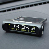 量多多多 兩件汽車時鐘太陽能車載時鐘溫錶夜光智能亮免接線日歷錶隨車啟動