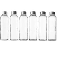 Glass Water Bottles Stainless Steel Leak Proof Lid Soda Lime Reusable Drinking Bottle Sauce Jar Juice Beverage Container