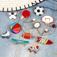 All Love Sports!Healthy Lifestyle Enamel Pins Rugby Basketball Soccer Bowling Brooches Roller Skates Badge Shirt Hat Bag Jewelry