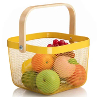 Fruit Basket Ruisha To Wooden Handle Carrying Factory Wholesale White Wire Small Basket Storage Wire Mesh Basket