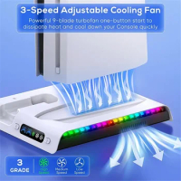 Ipega PG-P5S006 Charging Dock Cooling Fan RGB For Playstation 5 Slim Both Disc and Digital Editions Charging Base Stand Station