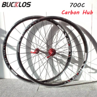 BUCKLOS Road 700C Bicycle Wheelset Carbon Hub QR Disc Brake Bike Wheels Aluminum Alloy Rim Bike Wheel Set Fit Shimano HG