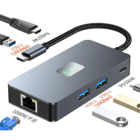 FC&EC 6 dalam 1 Stesen Dok USB C 100W Kuasa 2 USB3.0 RJ45 Dual 4K HDMI-Compatible Monitor untuk MacB