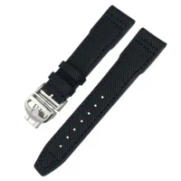 HAODEE High Density Nylon Cowhide Watch Strap 20mm 21mm Genuine Leather Embossing Green Blue Watchband Replace for IWC Pilot