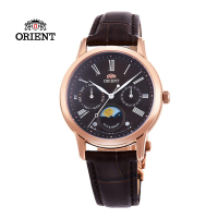 【ORIENT 東方錶】ORIENT 東方錶 SUN&amp;MOON系列 日月相錶 皮帶款 咖啡色-34.8mm(RA-KA0002Y)