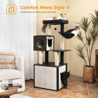 New Cat Furniture Cat Tree Multifunctional Cat Tower High-Grade Wooden Furniture with Cat Washroom Litter Box House Cat Condo