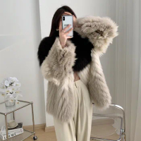 New fox fur car stripe fur coat for women's mid length Korean casual silhouette slimming and fashionable color blocking coat