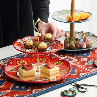 波西米亞雙層串盤陶瓷下午茶甜品臺蛋糕架子創意點心水果盤家用
