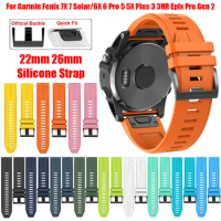 26 22mm Silicone Watchband Wrist Watch Strap For Garmin Fenix 7X 7 6X 6Pro 5X 5Plus Epix Gen 2 Smartwatch QuickFit Bracelet Band