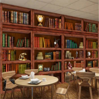 Custom Bookshelf Photo Wallpapers Retro Cafe Office Library Literary Bookstore Decor Mural Wallpaper 3D Wall Papers Home Decor