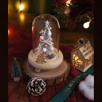【KIRA與花花藝】聖誕獻禮．迷你永生聖誕樹LED玻璃罩小款-雪花白(夜燈/聖誕禮物/聖誕節/交換禮物/聖誕樹)