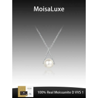 สร้อยคอจี้ MoisaLuxe GRA Moissanite, เงินแท้ 925, ไข่มุก, V คว่ำ, สำหรับผู้หญิง, ร้านค้าอย่างเป็นทาง
